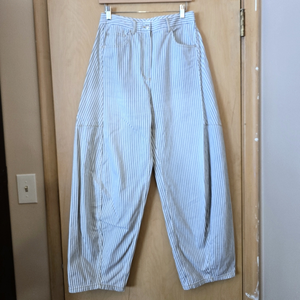Tibi Stone Washed Striped Denim Sid Jean Size 27 HOLE ON BACK POCKET - Pre-owned